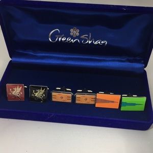 Green Shag Mix and Match Cufflinks Set of 6